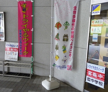 4階入口付近のPR用の旗